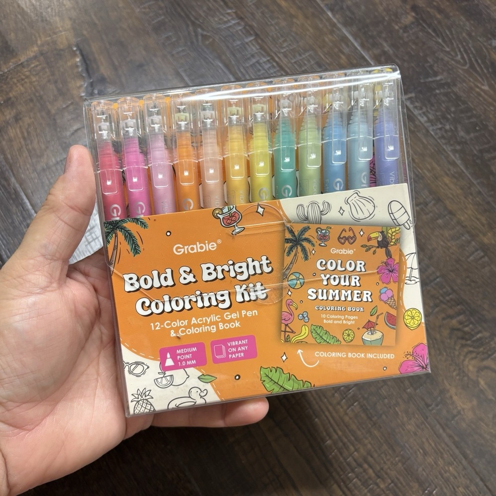 Grabie Coloring Kit, Acrylic Gel Pens Set with Coloring Book, 1.0mm Medium Ti...